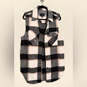 Love Tree Womens Plaid Sleeveless Casual Collar Neck Button Down Oversized Vest
